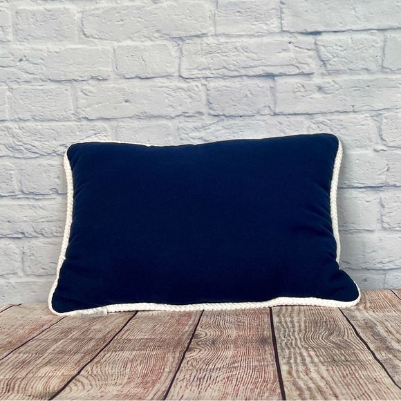 Throw Pillow “Today I Choose Happy" Navy Cord-Trim - Picture 2 of 2